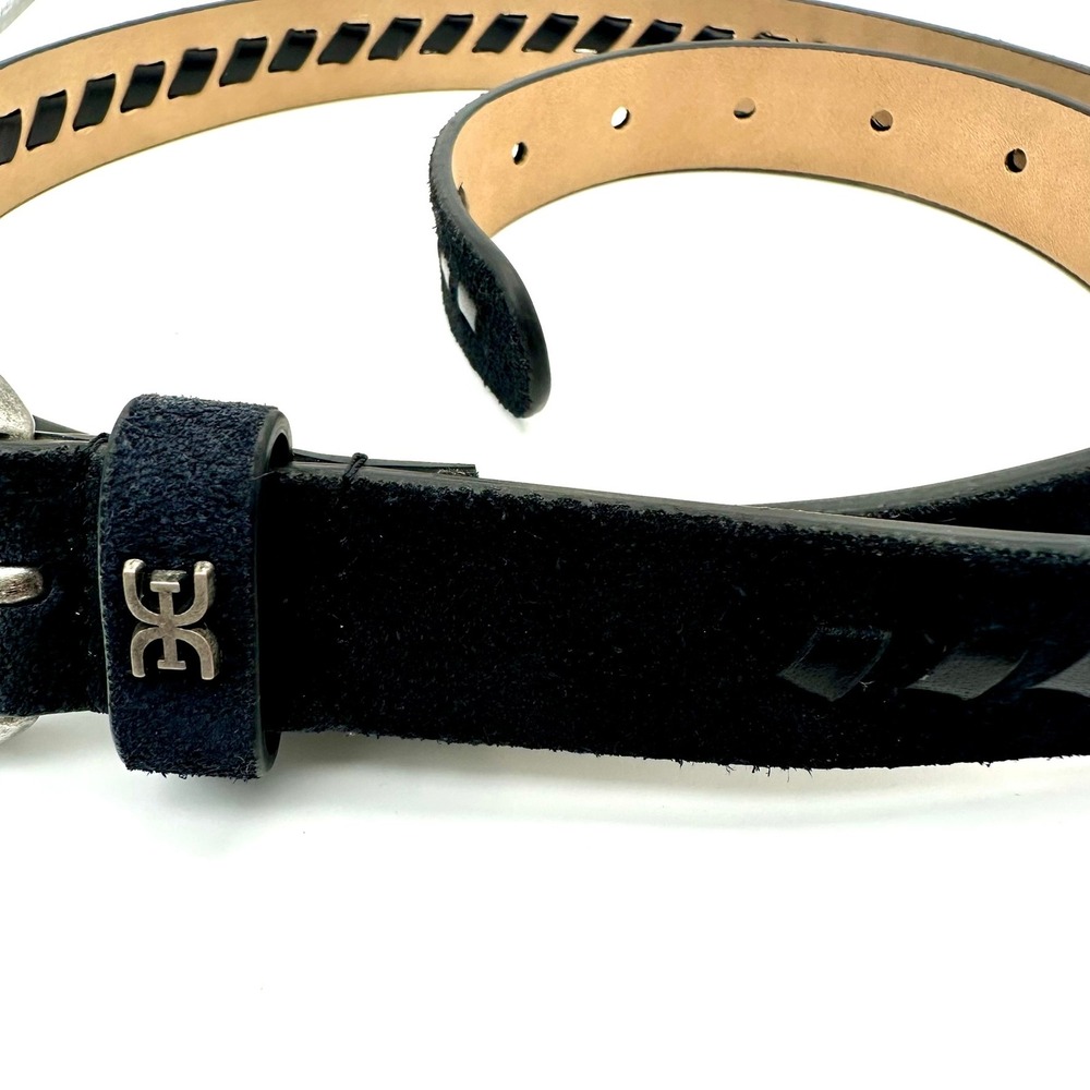 Sam Edelman Black Suede Whipstitch Belt Womens Medium Silver Buckle Boho NWT - Picture 2 of 9